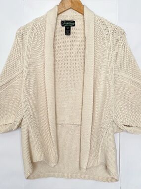 Overland Cardigan 3/4 Sleeves Oversized Chunky Knit 100% Cotton Size XS/S Cream